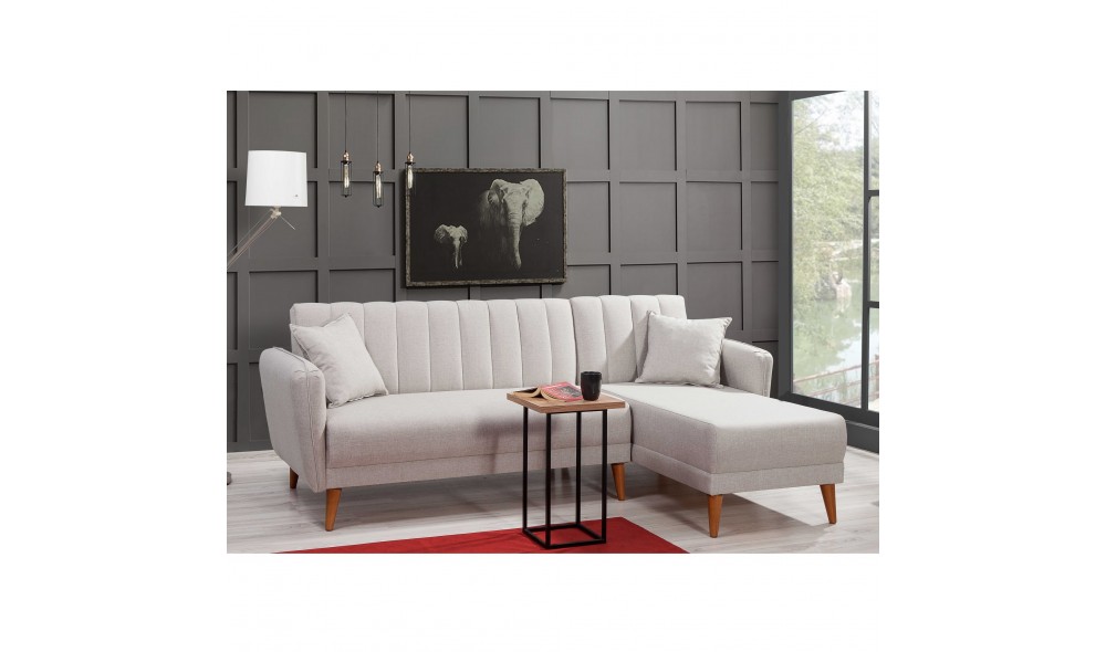 Canapea extensibila de colt, Aqua Corner Right - Crema, 225 x 85 x 150 cm