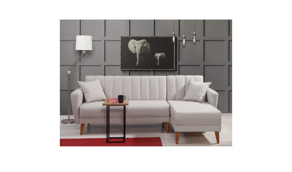 Canapea extensibila de colt, Aqua Corner Right - Crema, 225 x 85 x 150 cm