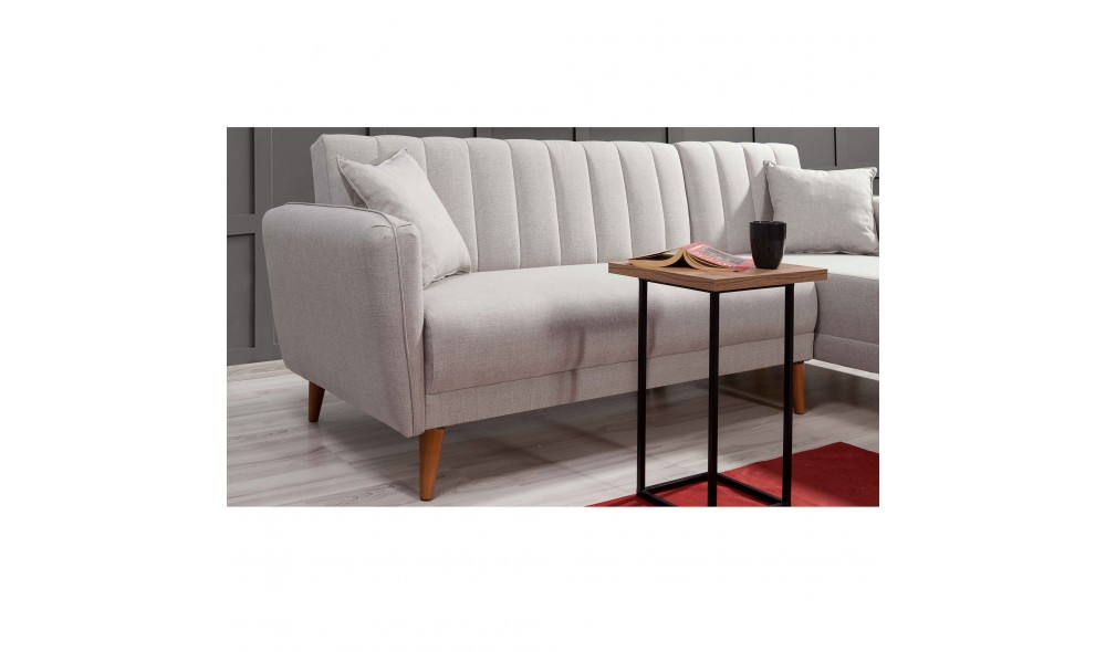 Canapea extensibila de colt, Aqua Corner Right - Crema, 225 x 85 x 150 cm