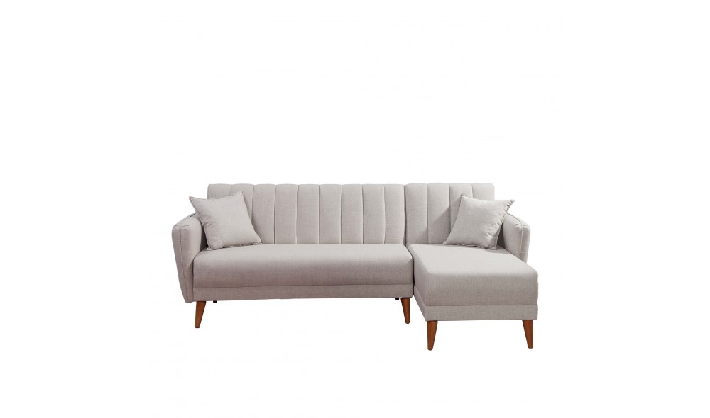 Canapea extensibila de colt, Aqua Corner Right - Crema, 225 x 85 x 150 cm