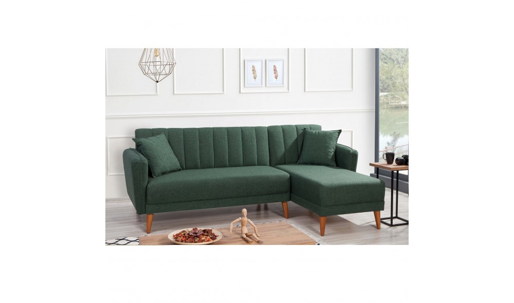 Canapea extensibila de colt, Aqua Corner dreapta - verde inchis, 225 x 85 x 150 cm