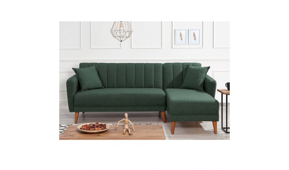 Canapea extensibila de colt, Aqua Corner dreapta - verde inchis, 225 x 85 x 150 cm