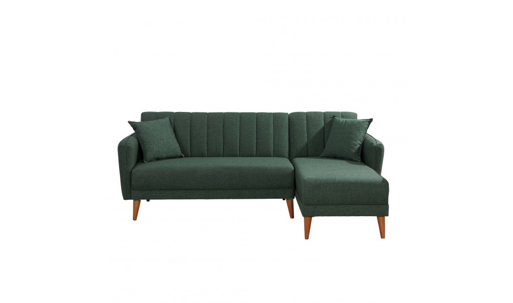 Canapea extensibila de colt, Aqua Corner dreapta - verde inchis, 225 x 85 x 150 cm
