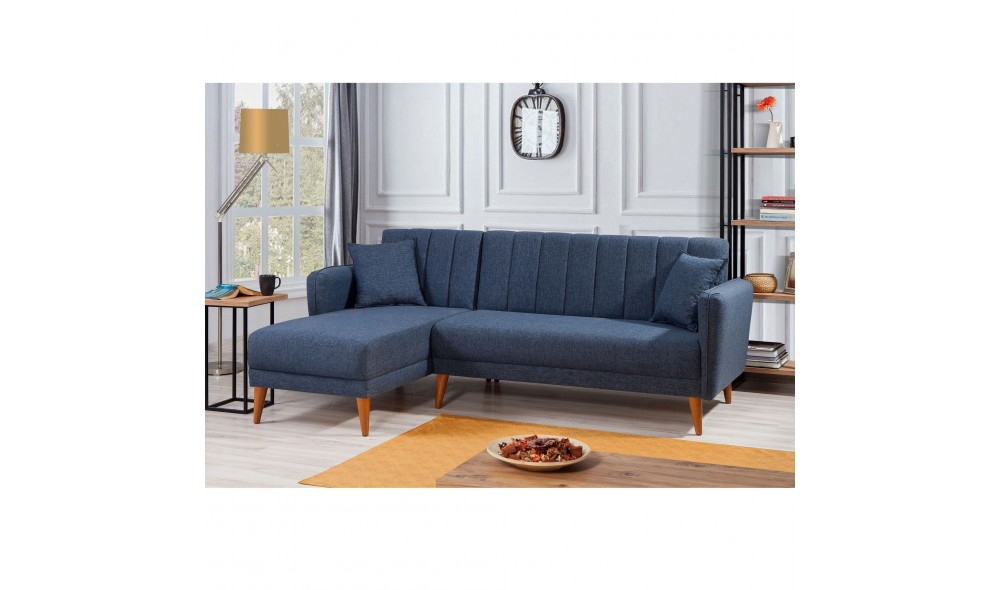 Canapea extensibila de colt, Aqua Colt stanga - Albastru inchis, 225 x 85 x 150 cm