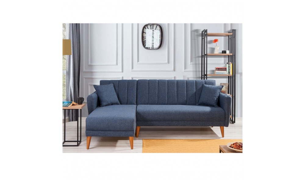 Canapea extensibila de colt, Aqua Colt stanga - Albastru inchis, 225 x 85 x 150 cm