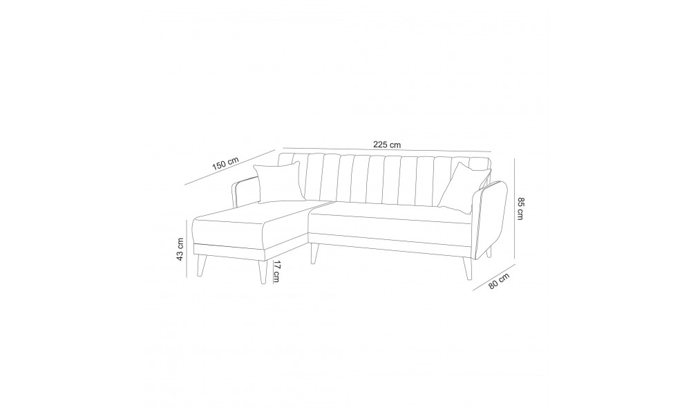 Canapea extensibila de colt, Aqua Colt stanga - Albastru inchis, 225 x 85 x 150 cm