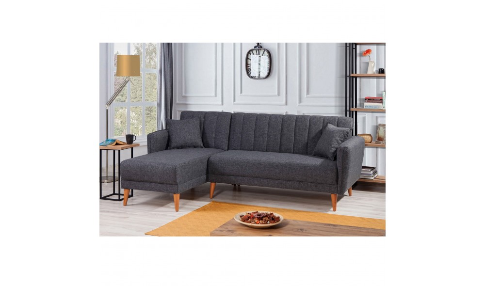 Canapea extensibila de colt, Aqua Colt Stanga - Gri inchis, 225 x 85 x 150 cm