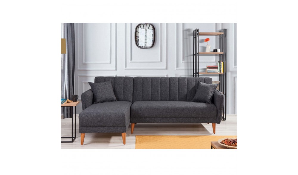 Canapea extensibila de colt, Aqua Colt Stanga - Gri inchis, 225 x 85 x 150 cm