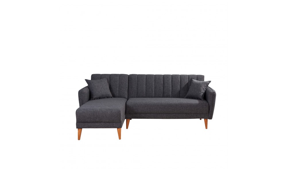 Canapea extensibila de colt, Aqua Colt Stanga - Gri inchis, 225 x 85 x 150 cm