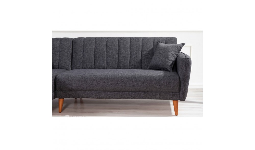 Canapea extensibila de colt, Aqua Colt Stanga - Gri inchis, 225 x 85 x 150 cm