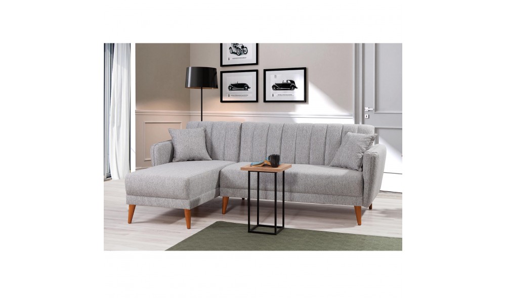 Canapea extensibila de colt, Aqua Colt Stanga - Gri, 225 x 85 x 150 cm