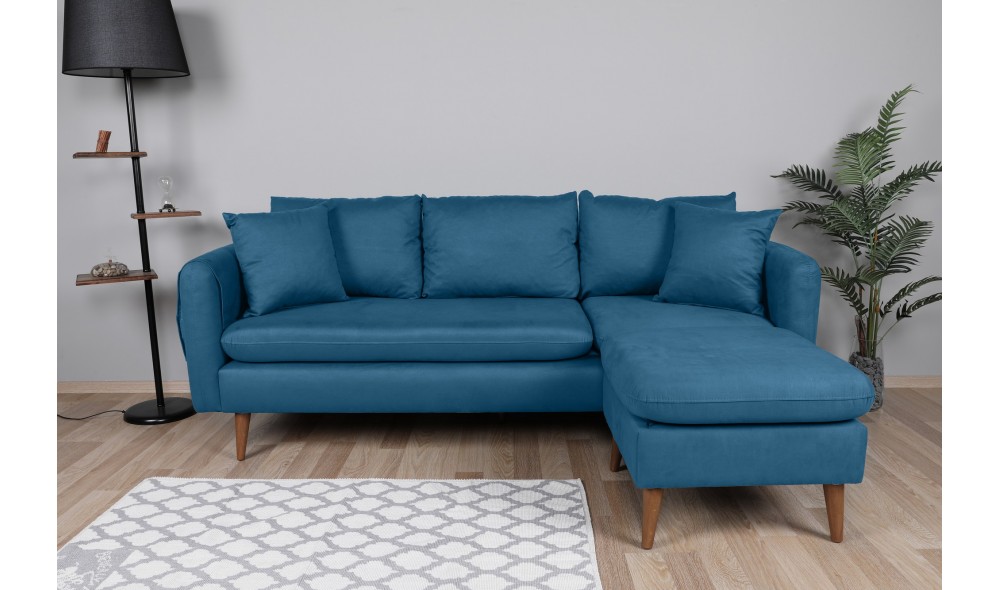 Canapea de coltar, Sofia Colt dreapta - Albastru inchis, 215 x 91 x 145 cm