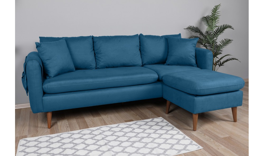 Canapea de coltar, Sofia Colt dreapta - Albastru inchis, 215 x 91 x 145 cm
