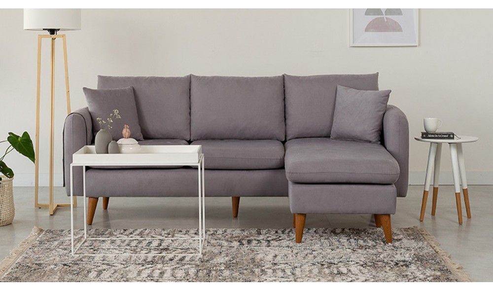 Canapea de coltar, Sofia Colt dreapta - Gri, 215 x 91 x 145 cm