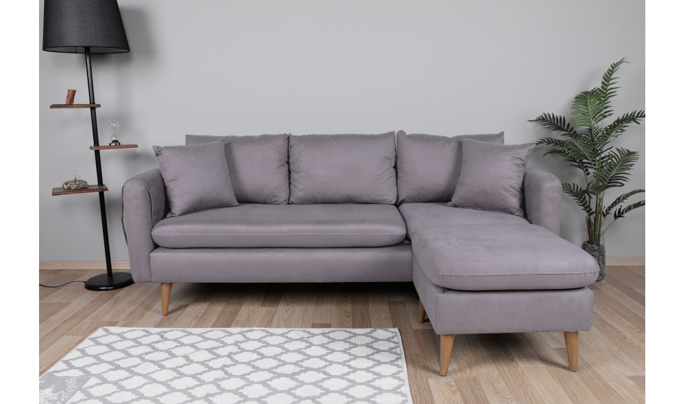 Canapea de coltar, Sofia Colt dreapta - Gri, 215 x 91 x 145 cm