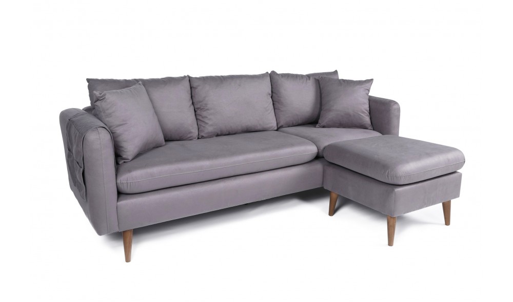 Canapea de coltar, Sofia Colt dreapta - Gri, 215 x 91 x 145 cm