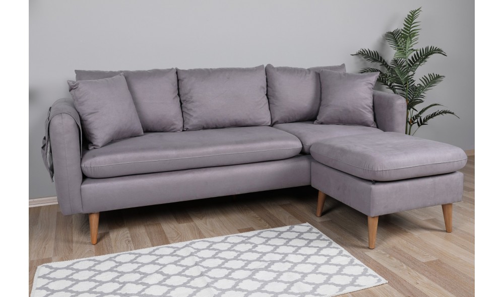 Canapea de coltar, Sofia Colt dreapta - Gri, 215 x 91 x 145 cm