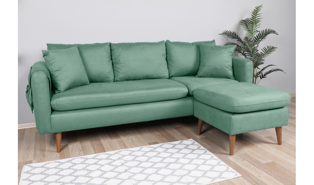 Canapea de coltar, Sofia Colt dreapta - Sea Green, 215 x 91 x 145 cm