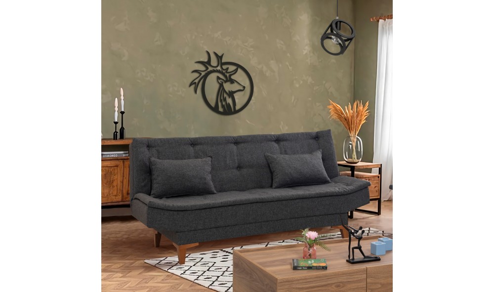 Canapea extensibila cu 3 locuri, Santo - Antracit, 186 x 90 x 85 cm