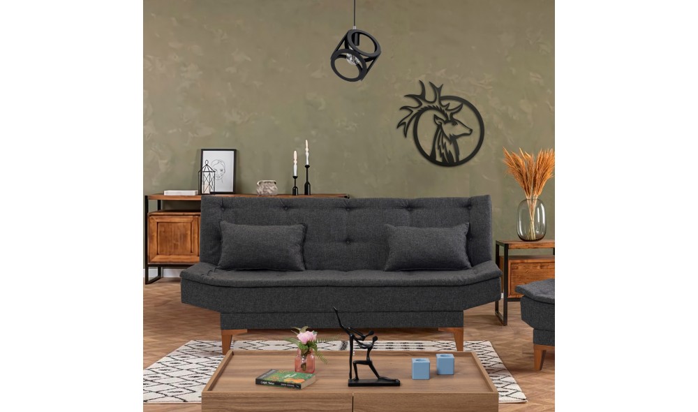 Canapea extensibila cu 3 locuri, Santo - Antracit, 186 x 90 x 85 cm