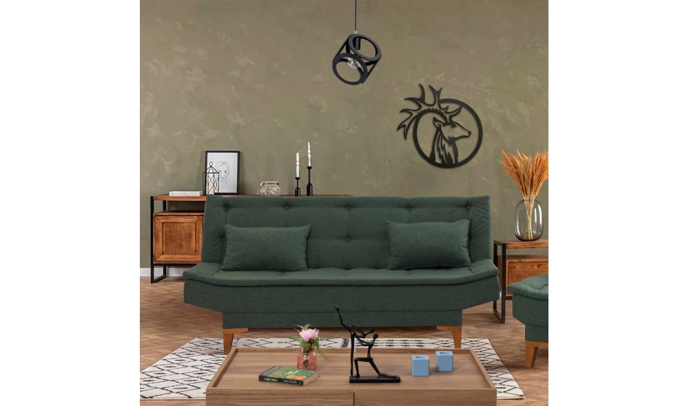 Canapea extensibila cu 3 locuri, Santo - Verde, 186 x 90 x 85 cm