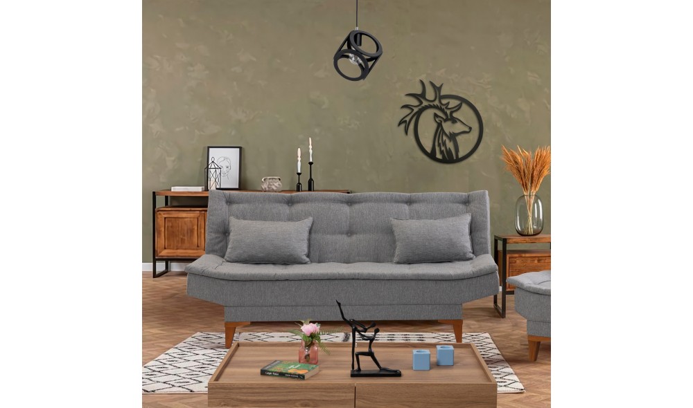 Canapea extensibila cu 3 locuri, Santo - Gri, 186 x 90 x 85 cm