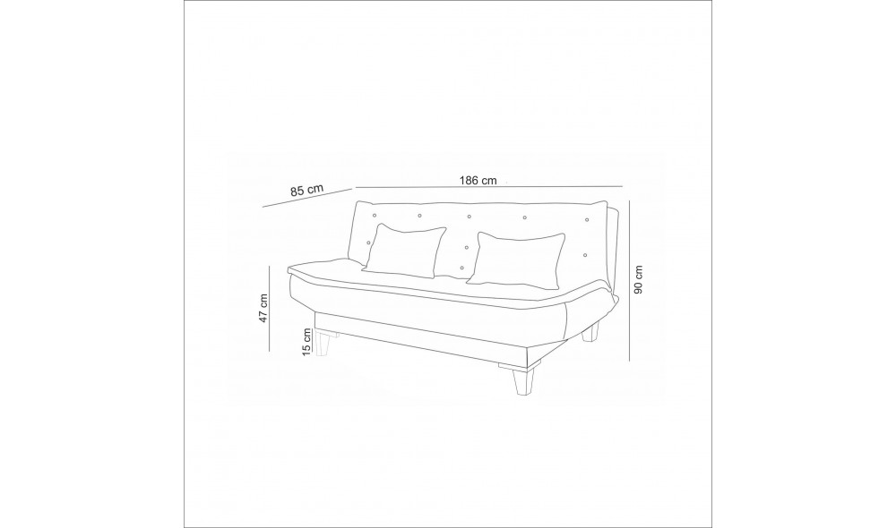 Canapea extensibila cu 3 locuri, Santo - Gri, 186 x 90 x 85 cm