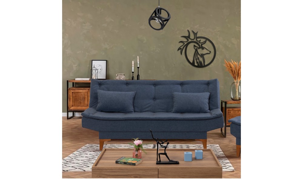 Canapea extensibila cu 3 locuri, Santo - Albastru inchis, 186 x 90 x 85 cm