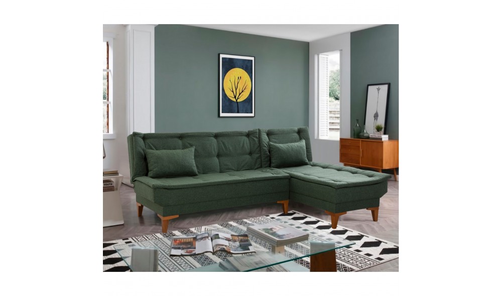 Canapea extensibila de colt, Santo - Verde, 225 x 86 x 85 cm