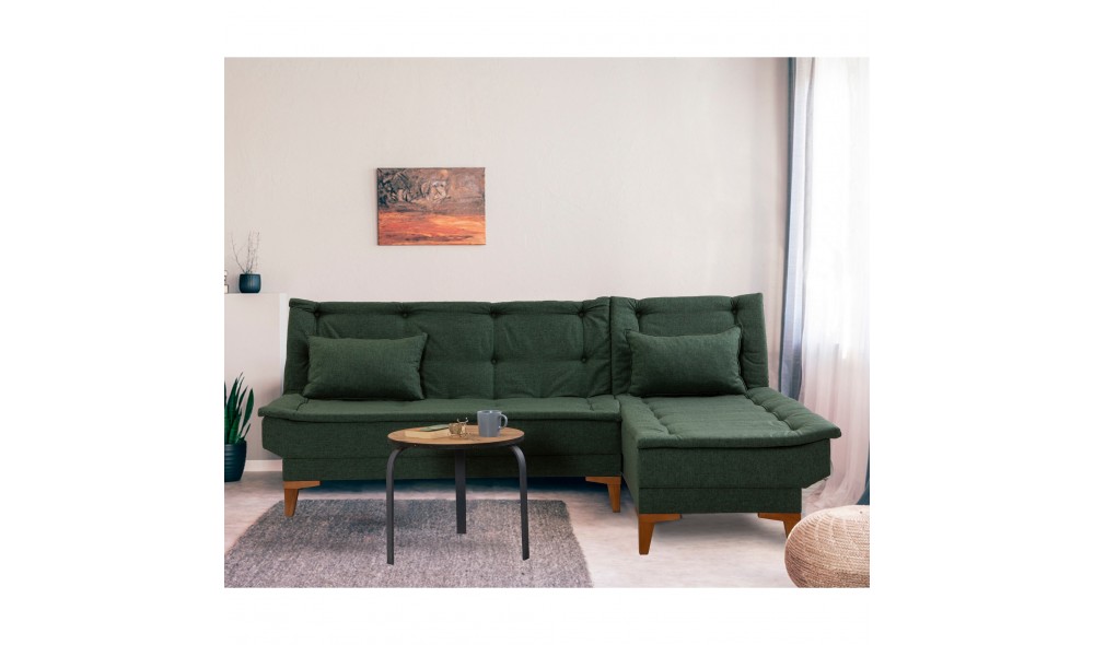 Canapea extensibila de colt, Santo - Verde, 225 x 86 x 85 cm