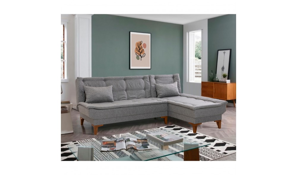 Canapea extensibila de colt, Santo - Gri, 225 x 86 x 85 cm