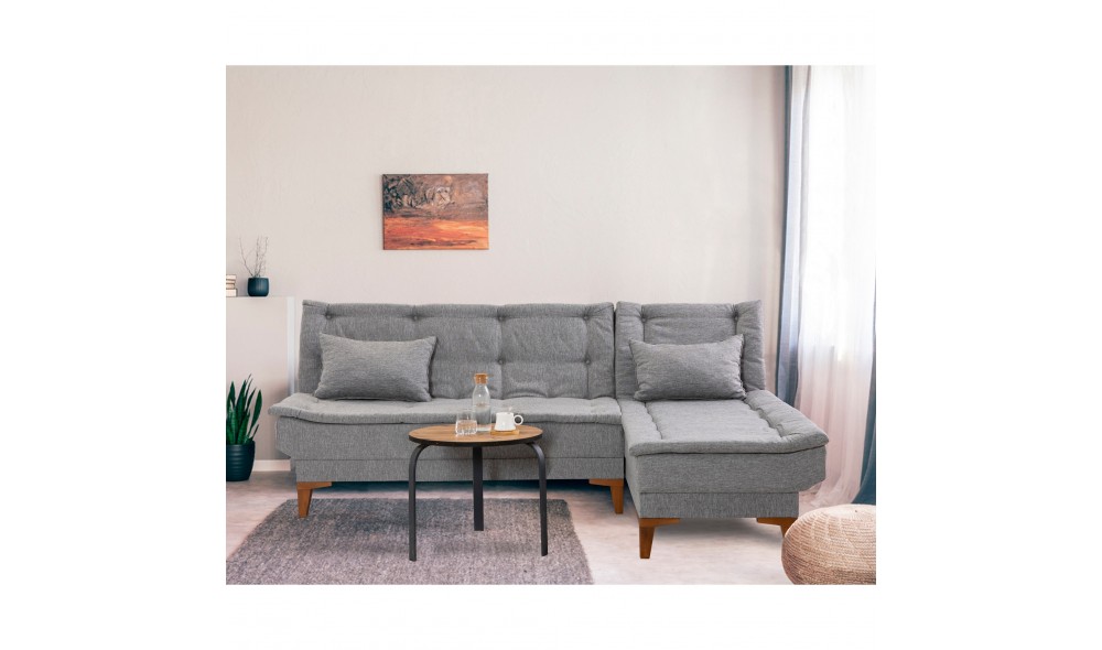 Canapea extensibila de colt, Santo - Gri, 225 x 86 x 85 cm