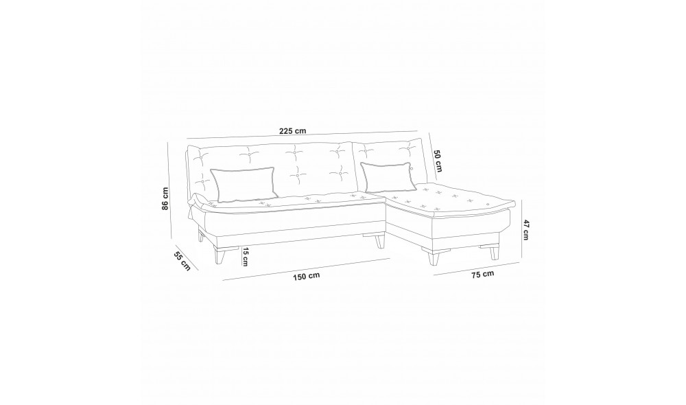 Canapea extensibila de colt, Santo - Gri inchis, 225 x 86 x 85 cm