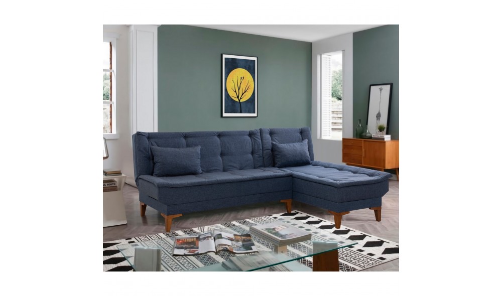 Canapea extensibila de colt, Santo - Albastru inchis, 225 x 86 x 85 cm