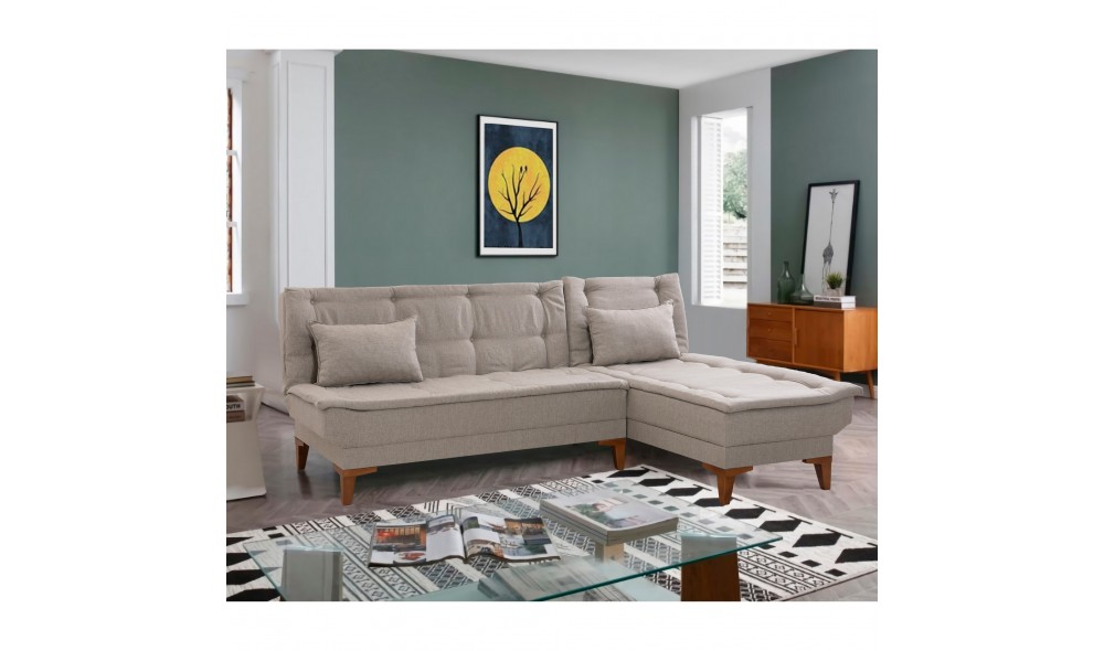 Canapea extensibila de colt, Santo - Crema, 225 x 86 x 85 cm