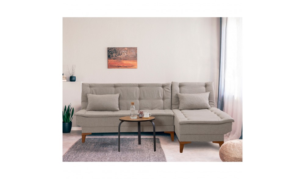 Canapea extensibila de colt, Santo - Crema, 225 x 86 x 85 cm