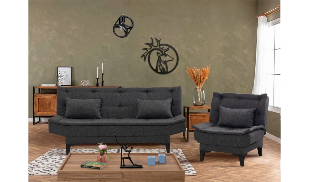 Set canapea extensibila, Santo-S-1053 - Antracit, 186 x 86 x 85 cm