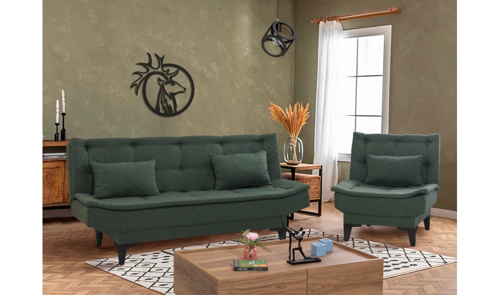 Set canapea extensibila, Santo-S-1070 - Verde, 186 x 86 x 85 cm