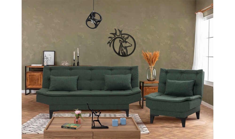 Set canapea extensibila, Santo-S-1070 - Verde, 186 x 86 x 85 cm