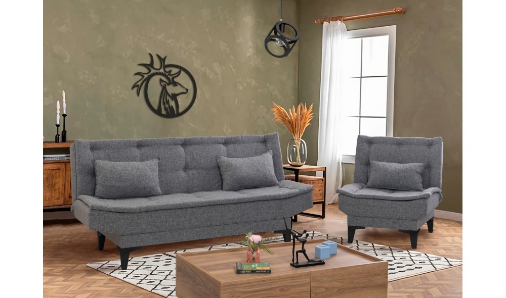 Set canapea extensibila, Santo-S-94216 - Gri inchis, 186 x 86 x 85 cm