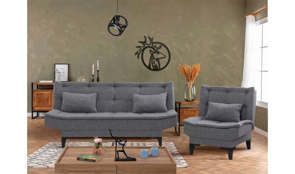 Set canapea extensibila, Santo-S-94216 - Gri inchis, 186 x 86 x 85 cm