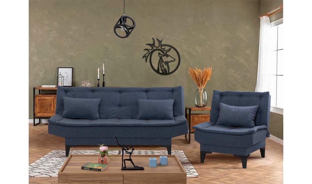 Set canapea extensibila, Santo-S-1048 - Bleumarin, 186 x 86 x 85 cm