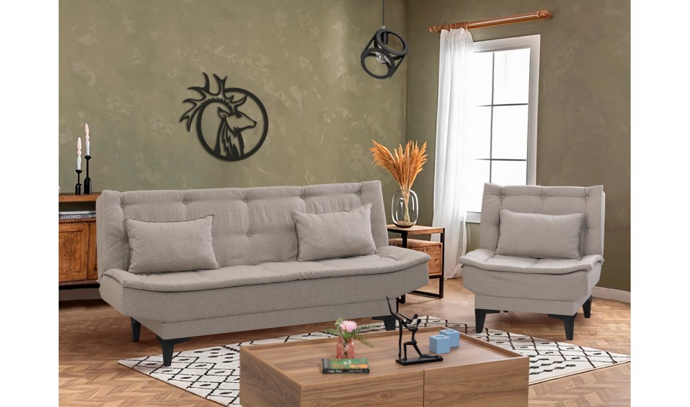 Set canapea extensibila, Santo-S-1070 - Crema, 186 x 86 x 85 cm