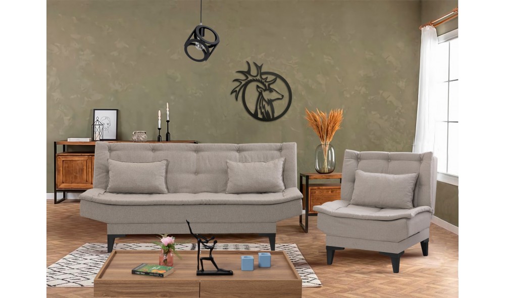 Set canapea extensibila, Santo-S-1070 - Crema, 186 x 86 x 85 cm