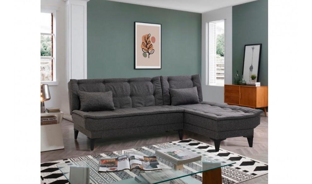 Canapea extensibila de colt, Santo-S - Antracit, 225 x 86 x 85 cm