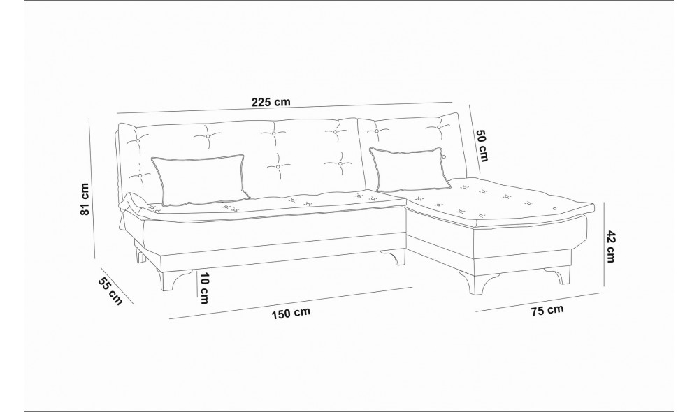 Canapea extensibila de colt, Santo-S - Antracit, 225 x 86 x 85 cm