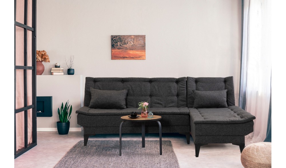 Canapea extensibila de colt, Santo-S - Antracit, 225 x 86 x 85 cm