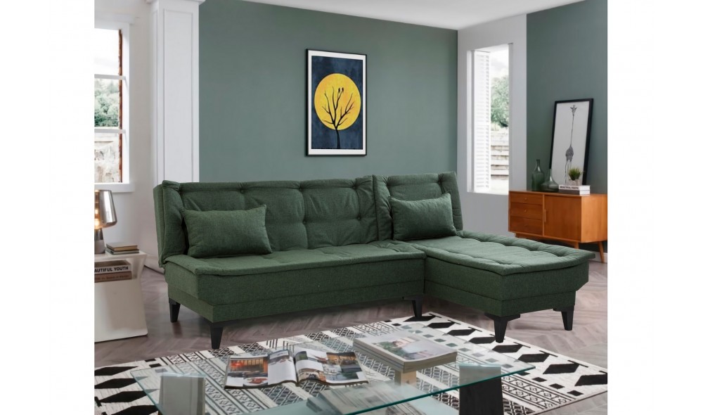 Canapea extensibila de colt, Santo-S - Verde, 225 x 86 x 85 cm