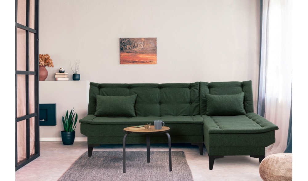 Canapea extensibila de colt, Santo-S - Verde, 225 x 86 x 85 cm