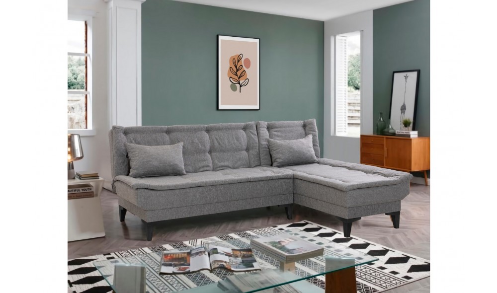 Canapea extensibila de colt, Santo-S - Gri, 225 x 86 x 85 cm